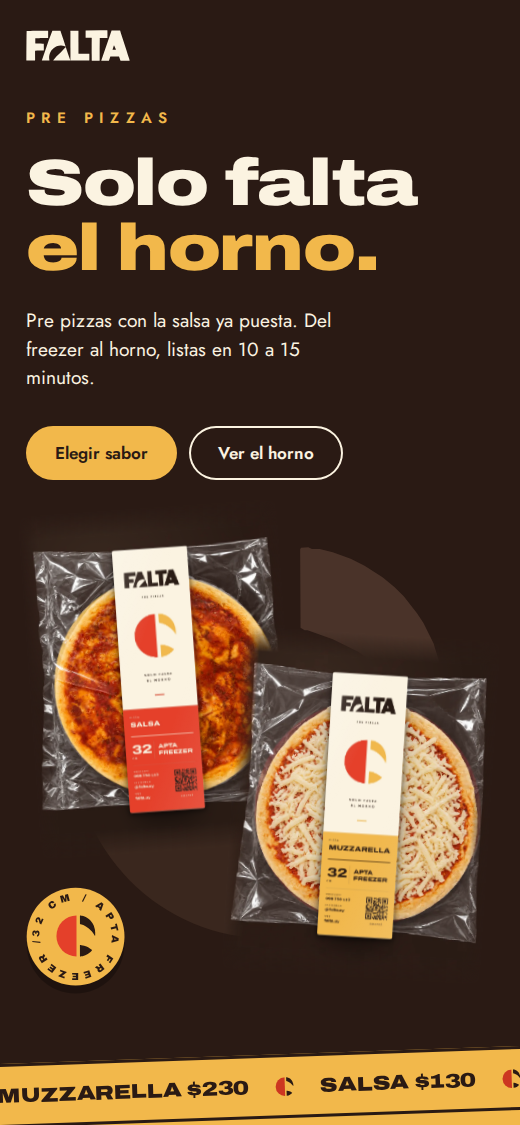 Versión para celular de la web de FALTA Pre Pizzas