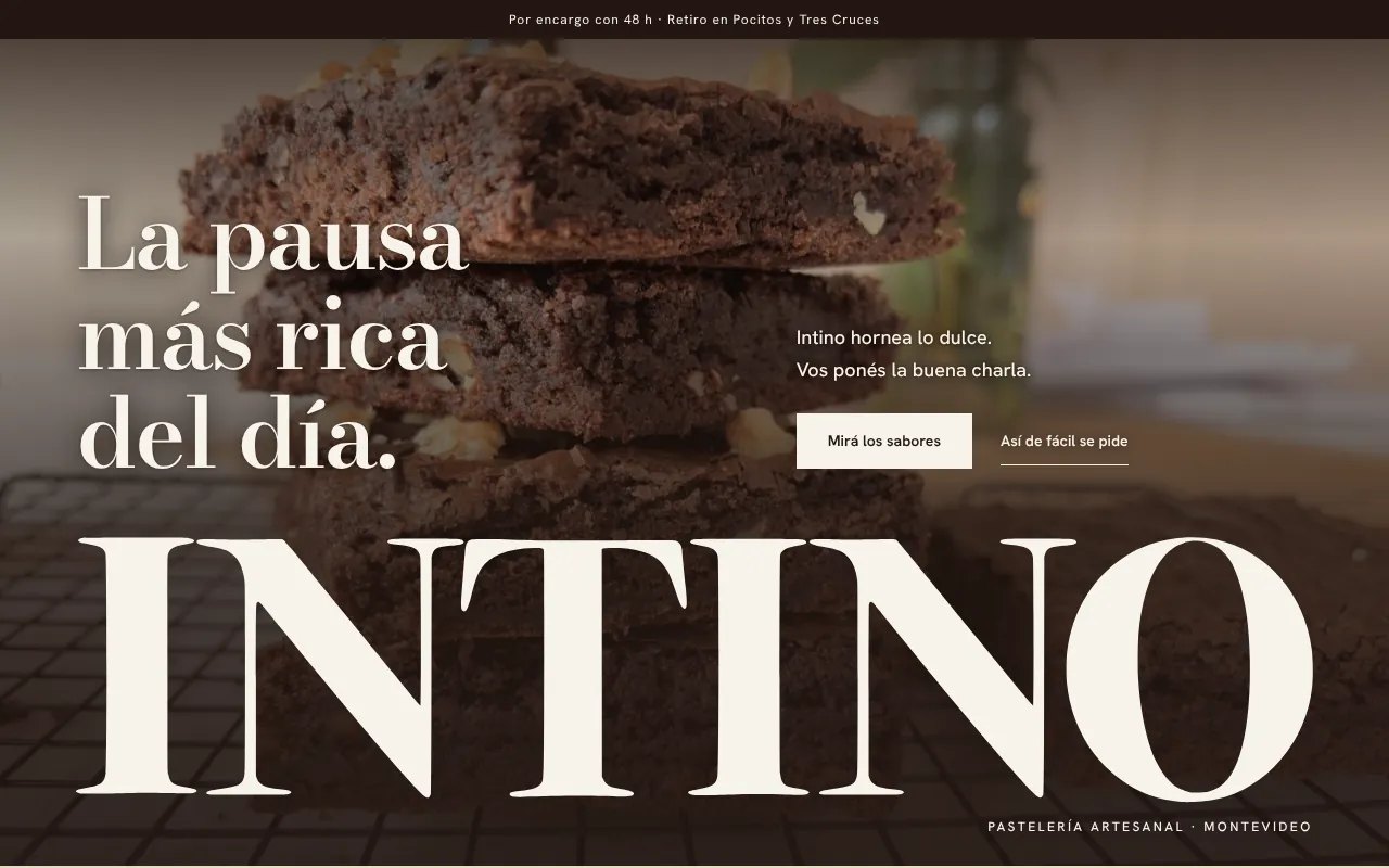 Web real de Intino Pastelería, con sus productos y sistema de pedidos